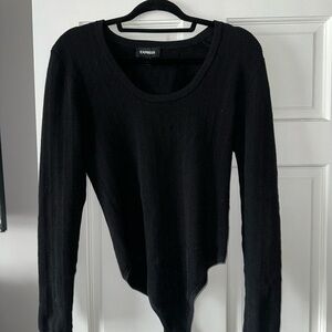 Express Black Asymmetrical Long Sleeve Fitted Blouse